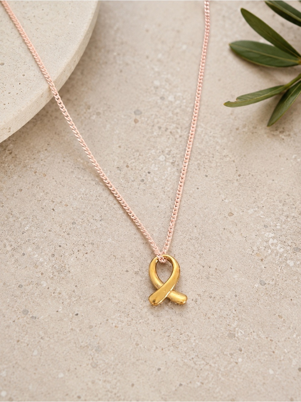 Plunder Pink Powder coated Awareness gold Ribbon Necklace NWT Hypoallergenic - Picture 3 of 7